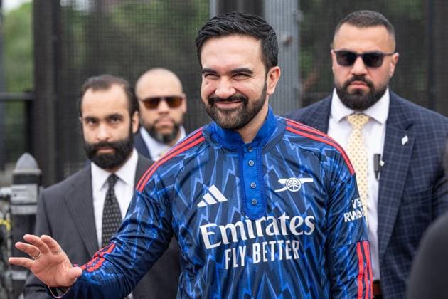 May 27, 2026, New York, New York, USA: Mayor Zohran Mamdani arrives to pray with men during Eid Al-Adha holiday prayers at The Yancy Track & Field in New York, NY on May 27, 2026. Hundreds of men, women and children attended wearing clean, colorful and expensive traditional clothes. Eid al-Adha translates from Arabic to Festival of Sacrifice is one of the most important holidays in the Islamic calendar. It honors the Prophet Ibrahim s (Abraham s in Judaism) absolute obedience to God, commemorating his willingness to sacrifice his son as an act of submission before God provided a ram to sacrifice instead. New York USA - ZUMAr339 20260527_znp_r339_034 Copyright: xLevxRadinx