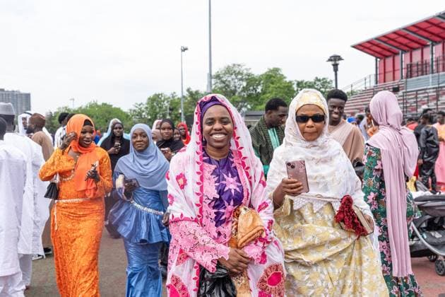 May 27, 2026, New York, New York, USA: People seen after pray and Mayor Zohran Mamdani delivered remarks during Eid Al-Adha holiday prayers at The Yancy Track & Field in New York, NY on May 27, 2026. Hundreds of men, women and children attended wearing clean, colorful and expensive traditional clothes. Eid al-Adha translates from Arabic to Festival of Sacrifice is one of the most important holidays in the Islamic calendar. It honors the Prophet Ibrahim s (Abraham s in Judaism) absolute obedience to God, commemorating his willingness to sacrifice his son as an act of submission before God provided a ram to sacrifice instead. New York USA  - ZUMAr339 20260527_znp_r339_012 Copyright: xLevxRadinx
