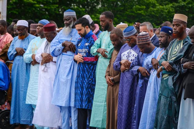 NEW YORK, NY- MAY 27: Mayor Zohran Mamdani attends Eid al-Adha prayers this morning at Yancey Track and Field at Macombs Dam Park in the Bronx; wearing arsenal attire on May 27, 2026 in New York City. Copyright: xKatiexGodowski MediaPunchx