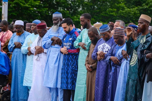 NEW YORK, NY- MAY 27: Mayor Zohran Mamdani attends Eid al-Adha prayers this morning at Yancey Track and Field at Macombs Dam Park in the Bronx; wearing arsenal attire on May 27, 2026 Copyright: xKatiexGodowski MediaPunchx