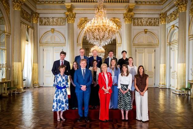Princess Astrid of Belgium poses for a group photo at the presentation of the scientific prizes for the year 2026 of the Queen Elisabeth Medical Foundation (FMRE - GSKE), in Brussels, on Wednesday 27 May 2026. Academic session of the Queen Elisabeth Medical Foundation and presentation of the Foundation s scientific prizes for the year 2026. The scientific prizes aim to support Belgian researchers in the field of neuroscience. Several projects have been selected by the Foundation s Board of Directors on the proposal of its Scientific Committee.  JASPERxJACOBS 175195309