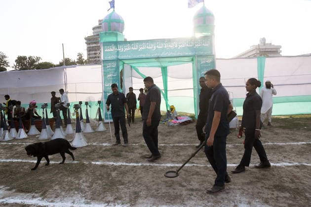 PATNA, INDIA - MAY 27: Security personnel checking historic Gandhi Maidan on the eve of Eid al-Adha prayers on May 27, 2026 in Patna, India. Eid al-Adha will be celebrated across most parts of India on May 28, 2026, after the Dhul-Hijjah crescent moon was not sighted earlier this week. Several governments and institutions revised their holiday schedules. While Saudi Arabia, the United Arab Emirates, and some other countries are marking the occasion today, May 27. (Photo by Santosh Kumar Hindustan Times ) Eid al-Adha 2026