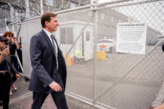Rep. Daniel Goldman (D-N.Y.) goes into Delaney Hall Detention Center in Newark, N.J. on Wednesday, May 27, 2026. Detainees have started a hunger strike to protest what they call inhumane conditions inside the ICE detention center.  NYP202605279015 ANGELINAxKATSANIS