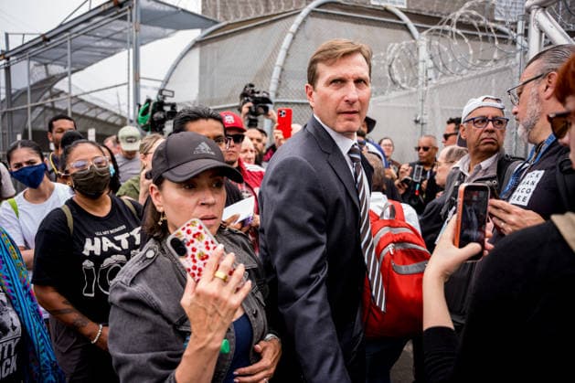 Rep. Daniel Goldman (D-N.Y.) goes into Delaney Hall Detention Center in Newark, N.J. on Wednesday, May 27, 2026. Detainees have started a hunger strike to protest what they call inhumane conditions inside the ICE detention center.  NYP202605279016 ANGELINAxKATSANIS