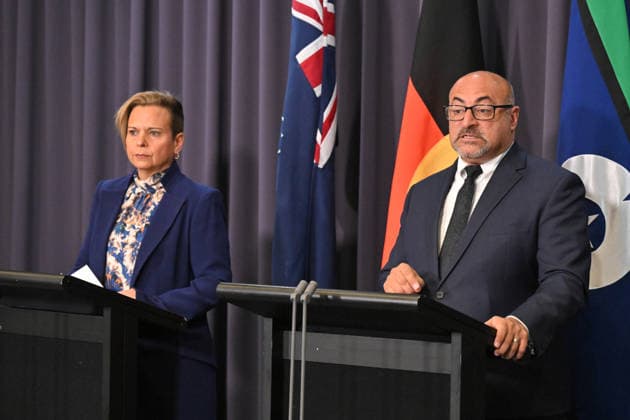 MICHELLE ROWLAND PFAS PRESSER, Attorney-General Michelle Rowland and Assistant Minister for Defence Peter Khalil at a press conference at Parliament House in Canberra, Thursday, May 28, 2026. ( NO ARCHIVING CANBERRA ACT AUSTRALIA  Copyright: xMICKxTSIKASx 20260528152690322115