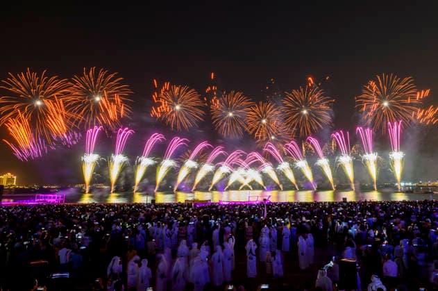 May 27, 2026, Doha, Qatar: Fireworks seen displayed during Eid al-Adha celebrations marking the first day of the Muslim festival of Eid al-Adha at Katara Cultural Village. Muslims around the world celebrate Eid al-Adha, one of Islams most important holidays, which commemorates Prophet Abrahams willingness to sacrifice his son in obedience to God Doha Qatar - ZUMAs197 20260527_aaa_s197_081 Copyright: xNoushadxVariyattiyakkalx