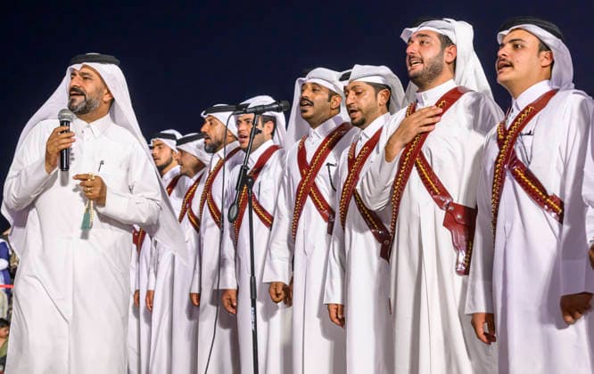 May 27, 2026, Doha, Qatar: A Qatari traditional band seen performing during Eid al-Adha celebrations marking the first day of the Muslim festival of Eid al-Adha at Katara Cultural Village. Muslims around the world celebrate Eid al-Adha, one of Islams most important holidays, which commemorates Prophet Abrahams willingness to sacrifice his son in obedience to God Doha Qatar - ZUMAs197 20260527_aaa_s197_083 Copyright: xNoushadxVariyattiyakkalx