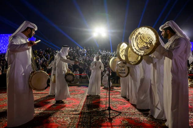 May 27, 2026, Doha, Qatar: A Qatari traditional band seen performing during Eid al-Adha celebrations marking the first day of the Muslim festival of Eid al-Adha at Katara Cultural Village. Muslims around the world celebrate Eid al-Adha, one of Islams most important holidays, which commemorates Prophet Abrahams willingness to sacrifice his son in obedience to God Doha Qatar - ZUMAs197 20260527_aaa_s197_092 Copyright: xNoushadxVariyattiyakkalx