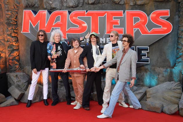 Masters of The Universe UK Premiere Arrivals at Cineworld, Leicester Square, London (L-R) - Dan Hawkins, Sir Brian May, Daniel Pemberton, Justin Hawkins, Rufus Tiger Taylor and Frankie Poullain attends The UK Premiere of Masters Of The Universe at Cineworld, Leicester Square, London, England, UK on Wednesday 27 May, 2026., Credit:Justin Ng Avalon UK, England, London, Cineworld, Leicester Square  Copyright: xJustinxNgx xAvalonx 1106055456