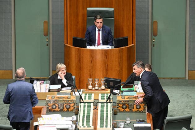 QUESTION TIME, Australian Opposition Leader Angus Taylor speaks during Question Time in the House of Representatives at Parliament House in Canberra, Thursday, May 28, 2026. ( NO ARCHIVING CANBERRA AUSTRALIAN CAPITAL TERRITORY AUSTRALIA  Copyright: xLUKASxCOCHx 20260528113296019075