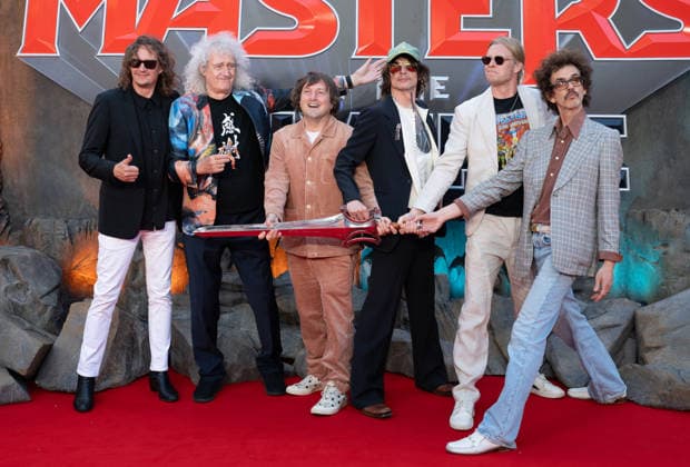 Justin Hawkins, Brian May, Daniel Pemberton, Dan Hawkins, Rufus Taylor and Frankie Poullain attends Masters Of The Universe UK Premiere at Cineworld Leicester Square in London, England. UK. Wednesday 27th May 2026. Copyright: xJamesxWarrenx ae7dj233