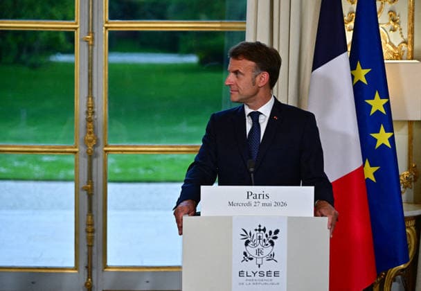 President Macron And Norwegian PM Gahr Store Press Conference - Paris President Emmanuel Macron receives Jonas Gahr Store, Prime Minister of the Kingdom of Norway, at the Elysée Palace in Paris, France on May 27, 2026, with discussions focusing on strengthening defense cooperation between the two countries. Photo by Christian Liewig Pool ABACAPRESS.COM Paris France  Copyright: xLiewigxChristian Pool ABACAx