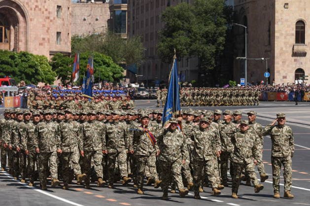ARMENIA, YEREVAN - MAY 28, 2026: Servicemen march in formation during a military parade in Republic Square marking the 103rd anniversary of the First Armenian Republic. Alexander Patrin TASS  93123956