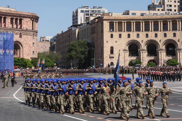 ARMENIA, YEREVAN - MAY 28, 2026: Servicemen march in formation during a military parade in Republic Square marking the 103rd anniversary of the First Armenian Republic. Alexander Patrin TASS  93123960