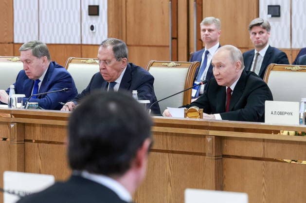 KAZAKHSTAN, ASTANA - MAY 28, 2026: Russia s President Vladimir Putin (2nd R) is seen during Kazakh-Russian talks at the Independence Palace. Alexander Shcherbak TASS  93124441