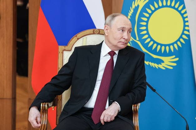 KAZAKHSTAN, ASTANA - MAY 28, 2026: Russia s President Vladimir Putin looks on during a meeting with Kazakhstan s President Kassym-Jomart Tokayev at the Independence Palace. Alexander Kazakov Russian Presidential Press and Information Office TASS  93125140