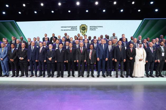 RUSSIA, MOSCOW REGION - MAY 28, 2026: Russian Security Council Secretary Sergei Shoigu (C front) poses for a group photograph at the opening of the 14th International Meeting of High Representatives for Security Issues on the sidelines of the 1st International Security Forum. Valery Sharifulin TASS  93125470