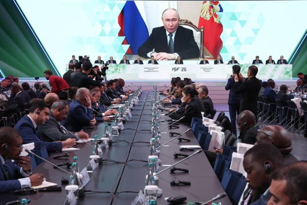 RUSSIA, MOSCOW REGION - MAY 28, 2026: Russian President Vladimir Putin addresses the 14th International Meeting of High Representatives for Security Issues on the sidelines of the 1st International Security Forum. Valery Sharifulin TASS  93125154