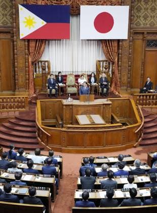 Philippine president in Japan s parliament Philippine President Ferdinand Marcos Jr. makes a speech in the plenary chamber of the House of Councillors in Tokyo on May 28, 2026.  A14AA0005617042P