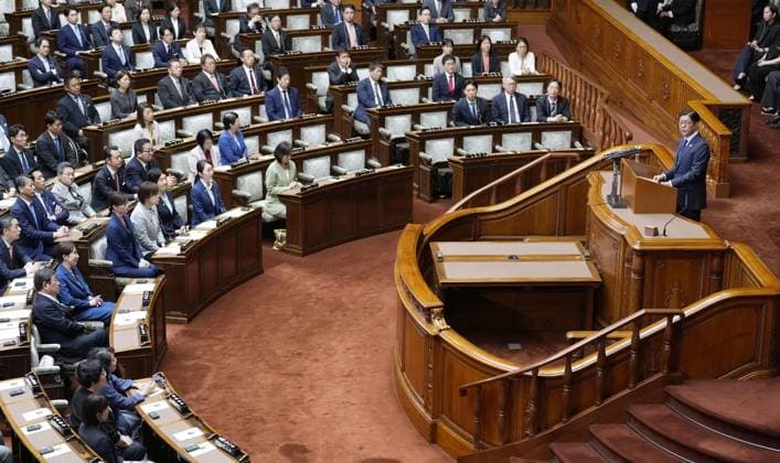 Philippine president in Japan s parliament Philippine President Ferdinand Marcos Jr. makes a speech in the plenary chamber of the House of Councillors in Tokyo on May 28, 2026.  A14AA0005617044P
