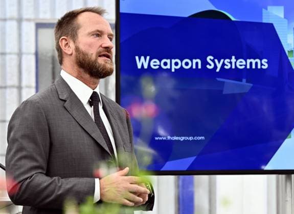 Thales Belgium CEO Alain Quevrin pictured during a visit to the Thales rocket systems production site in Herstal, on Thursday 28 May 2026. French aerospace and defence corporation Thales Group is presenting their SkyDefender missile defence system.  ERICxLALMAND 175246646