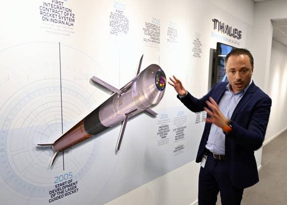 Thales Director Vehicles and Tactical Systems for Belgium Thomas Colinet pictured during a visit to the Thales rocket systems production site in Herstal, on Thursday 28 May 2026. French aerospace and defence corporation Thales Group is presenting their SkyDefender missile defence system.  ERICxLALMAND 175246897