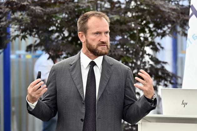 Thales Belgium CEO Alain Quevrin pictured during a visit to the Thales rocket systems production site in Herstal, on Thursday 28 May 2026. French aerospace and defence corporation Thales Group is presenting their SkyDefender missile defence system.  ERICxLALMAND 175246915