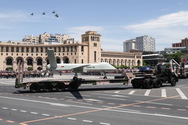 ARMENIA, YEREVAN - MAY 28, 2026: A CH-4 Chinese combat unmanned aerial vehicle on display during a military parade in Republic Square marks the 103rd anniversary of the First Armenian Republic. Alexander Patrin TASS  93126377