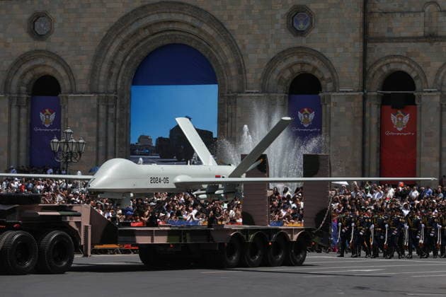 ARMENIA, YEREVAN - MAY 28, 2026: A CH-4 Chinese combat unmanned aerial vehicle on display during a military parade in Republic Square marks the 103rd anniversary of the First Armenian Republic. Alexander Patrin TASS  93126412