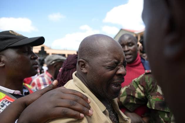 (260528) -- NAKURU, May 28, 2026 -- A relative of a girl who died in a fire that took place at Utumishi Girls Academy cries at the site of the accident in Gilgil, Nakuru County, Kenya, on May 28, 2026. The death toll from an early-morning fire in northwestern Kenya rose to 16 after six more students succumbed to their injuries, police confirmed on Thursday. The fire broke out at around 1:00 a.m. Thursday local time (2200 GMT Wednesday) while the students were asleep in the dormitory at Utumishi Girls Academy in Gilgil, Nakuru County, initially claiming 10 lives before the toll rose. Meanwhile, more than 70 remain hospitalized with injuries of varying severity. A police report said that most of the injured are currently in stable cond 