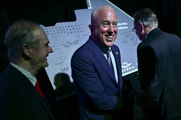 US ambassador to Belgium Bill White pictured during the official opening of the new production line dedicated to the F-35 program of aerospace company Sonaca, on Thursday 28 May 2026 in Sonacas site in Gosselies, Charleroi.  DIRKxWAEM 175257592