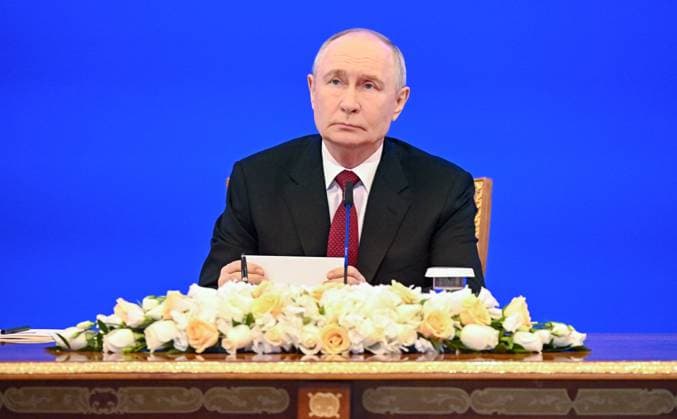 Kazakhstan Russia 9175220 29.05.2026 Russian President Vladimir Putin watches a video presentation on Russian-Kazakh cooperation across various sectors at the Palace of Independence in Astana, Kazakhstan. Sergey Bobylev Sputnik Astana Kazakhstan  Copyright: xSergeyxBobylevx