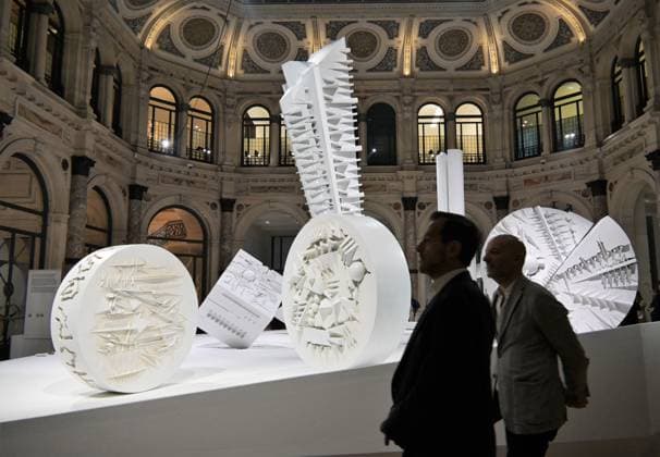 IPA85136678 - Milan,Italy Arnaldo Pomodoro exhibition inauguration Arnaldo Pomodoro: a life exhibition and institutional conference at Gallerie d Italia in Milan with Arnaldo Pomodoro Foundation In the photo:works displayed in the exhibition by Arnaldo Pomodoro  Copyright: xNickxZonnax xNickxZonnax 85136678