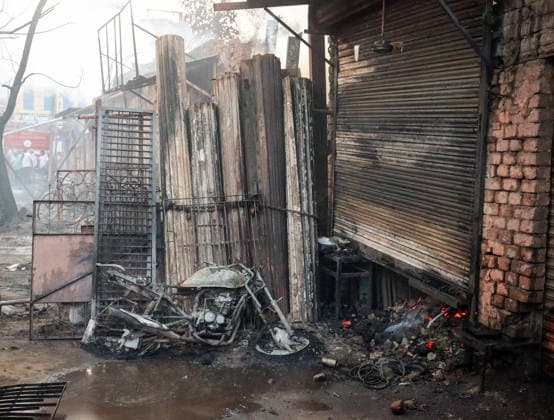 A view of charred remains as a massive fire engulfs the Rambagh market Amritsar, May 28 (ANI): A view of charred remains as a massive fire engulfs the Rambagh market, in Amritsar on Thursday. One man died. Amritsar Punjab India Copyright: xANIx ANI_20260528511