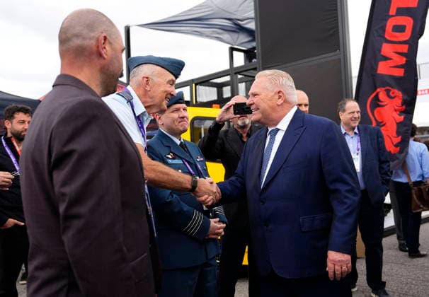 May 28, 2026, Ottawa, On, CAN: Premier of Ontario Doug Ford meets attendees at the Canadian Association of Defence and Security Industries annual defence industry trade show CANSEC, in Ottawa, on Thursday, May 28, 2026. Ottawa CAN  - ZUMAc35_ 20260528_zaf_c35_017 Copyright: xJustinxTangx