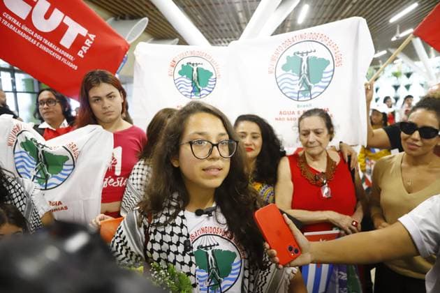 RECORD DATE NOT STATED Activist from Para returns to Belem after participating in humanitarian flotilla intercepted by Israel. Belem (PA), 05 28 2026 - Conflict War Gaza Para - The activist from Para, Beatriz Moreira de Oliveira, a member of the Movement of People Affected by Dams (MAB) and the Movement of People Affected by Dams (MAR), arrived in Belem this Thursday (28), after participating in the humanitarian flotilla intercepted by Israel while heading towards the Gaza Strip. The activist was received by supporters and social movements in the capital of Para after returning from the international humanitarian aid mission. Wednesday, May 28, 2026.(Foto: Igor Mota Thenews2 imago images) Activist from Para returns to Belem after participating in humanitarian flo  Copyright: xIgorxmotax