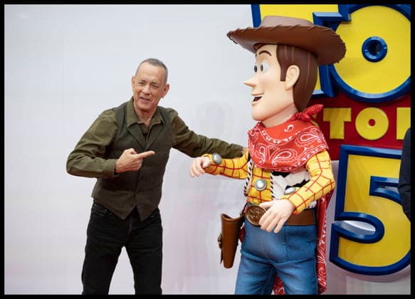 . 28 05 2026. London, United Kingdom. Tom Hanks with Woody at the Toy Story 5 UK launch event in London.  xStephenxLockx xi-Imagesx IIM-26793-0016