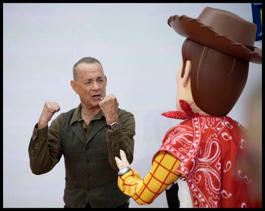 . 28 05 2026. London, United Kingdom. Tom Hanks with Woody at the Toy Story 5 UK launch event in London.  xStephenxLockx xi-Imagesx IIM-26793-0017