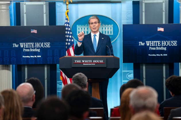 Treasury Secretary Bessent Holds Press Conference to Announce Trump Accounts App Secretary of the Treasury Scott Bessent speaks during a press briefing in the James S. Brady Briefing Room at the White House in Washington, DC on Thursday, May 28, 2026. Bessent spoke about the Trump Accounts app, a provision of Trump’s tax legislation, would be launched today, which gives every newborn with an account opened by their parents $1,000 to be invested in the stock market by private firms and made accessible when they turn 18. Photo by Bonnie Cash Pool ABACAPRESS.COM WASHINGTON DC United States  Copyright: xPool ABACAx