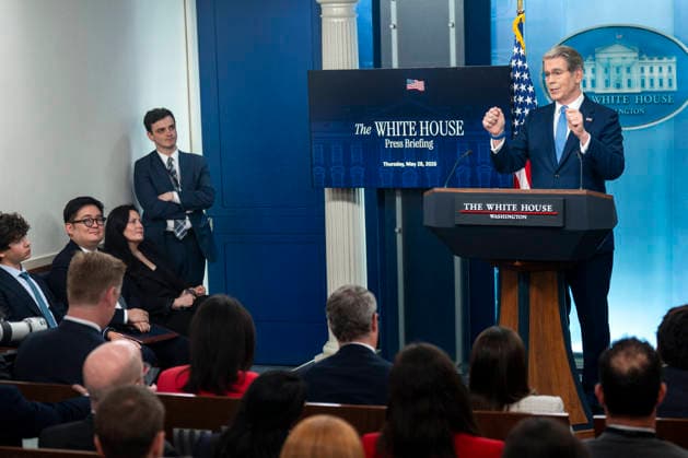 Treasury Secretary Bessent Holds Press Conference to Announce Trump Accounts App Secretary of the Treasury Scott Bessent speaks during a press briefing in the James S. Brady Briefing Room at the White House in Washington, DC on Thursday, May 28, 2026. Bessent spoke about the Trump Accounts app, a provision of Trump’s tax legislation, would be launched today, which gives every newborn with an account opened by their parents $1,000 to be invested in the stock market by private firms and made accessible when they turn 18. Photo by Bonnie Cash Pool ABACAPRESS.COM WASHINGTON DC United States  Copyright: xPool ABACAx