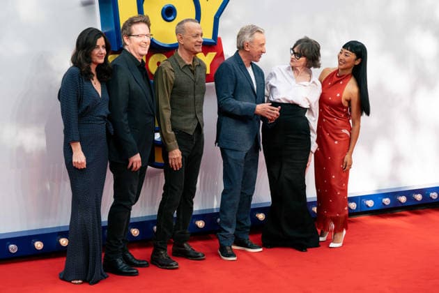Toy Story 5 UK Launch Event - Arrivals T(L-R) Lindsey Collins, Andrew Stanton, Tom Hanks, Tim Allen, Joan Cusack and Greta Lee attend the Toy Story 5 UK launch event at Odeon Luxe Leicester Square on May 28, 2026 in London, England., Credit:Lounis Tiar Avalon United Kingdom, London  Copyright: xLounisxTiarx xAvalonx 1106358870