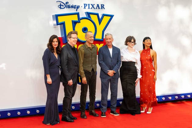 Toy Story 5 UK Launch Event at Odeon Luxe Leicster Square in London, UK, 28 May 2026 Lindsey Collins, Andrew Stanton, Tom Hanks, Tim Allen, Joan Cusack and Greta Lee at Toy Story 5 UK Launch Event Odeon Luxe Leicester Square, London, UK, 28 May 2026, Credit:Liam Daysh-Holmes Avalon  Copyright: xLiamxDaysh-Holmesx xAvalonx 1106330508