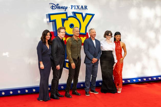 Toy Story 5 UK Launch Event at Odeon Luxe Leicster Square in London, UK, 28 May 2026 Lindsey Collins, Andrew Stanton, Tom Hanks, Tim Allen, Joan Cusack and Greta Lee at Toy Story 5 UK Launch Event Odeon Luxe Leicester Square, London, UK, 28 May 2026, Credit:Liam Daysh-Holmes Avalon  Copyright: xLiamxDaysh-Holmesx xAvalonx 1106331001