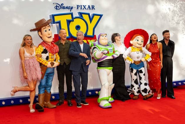 Toy Story 5 UK Launch Event at Odeon Luxe Leicster Square in London, UK, 28 May 2026 Sian Welby, Tom Hanks, Tim Allen, Joan Cusack, Greta Lee and Jordan North at Toy Story 5 UK Launch Event Odeon Luxe Leicester Square, London, UK, 28 May 2026, Credit:Liam Daysh-Holmes Avalon  Copyright: xLiamxDaysh-Holmesx xAvalonx 1106331035