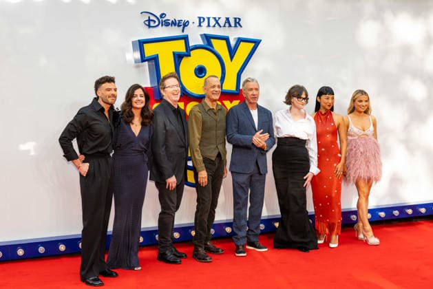 Toy Story 5 UK Launch Event at Odeon Luxe Leicster Square in London, UK, 28 May 2026 Jordan North, Lindsey Collins,Andrew Stanton, Tom Hanks, Tim Allen, Joan Cusack, Greta Lee and Sian Welby at Toy Story 5 UK Launch Event Odeon Luxe Leicester Square, London, UK, 28 May 2026, Credit:Liam Daysh-Holmes Avalon  Copyright: xLiamxDaysh-Holmesx xAvalonx 1106332354