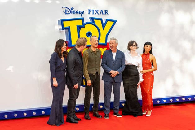 Toy Story 5 UK Launch Event at Odeon Luxe Leicster Square in London, UK, 28 May 2026 Lindsey Collins, Andrew Stanton, Tom Hanks, Tim Allen, Joan Cusack and Greta Lee at Toy Story 5 UK Launch Event Odeon Luxe Leicester Square, London, UK, 28 May 2026, Credit:Liam Daysh-Holmes Avalon  Copyright: xLiamxDaysh-Holmesx xAvalonx 1106332370