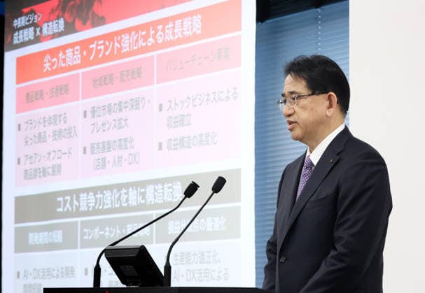 May 29, 2026, Tokyo, Japan - Japan s automaker Mitsubishi Motors (MMC) president and COO Keisuke Kishiura announces the company s mid to long term business strategy at the company s headquarters Tokyo on Friday, May 29, 2026. MMC said all new Pajero cross-country SUV would come back to the market in this year. (photo by Yoshio Tsunoda AFLO)  aflo_332350098