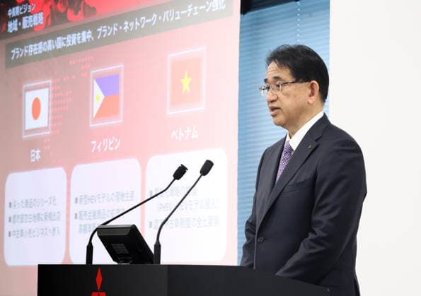 May 29, 2026, Tokyo, Japan - Japan s automaker Mitsubishi Motors (MMC) president and COO Keisuke Kishiura announces the company s mid to long term business strategy at the company s headquarters Tokyo on Friday, May 29, 2026. MMC said all new Pajero cross-country SUV would come back to the market in this year. (photo by Yoshio Tsunoda AFLO)  aflo_332350099