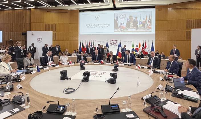 G7 digital ministers meeting in Paris Ministers in charge of digital affairs from the Group of Seven countries hold a meeting in Paris on May 29, 2026.  A14AA0005617116P