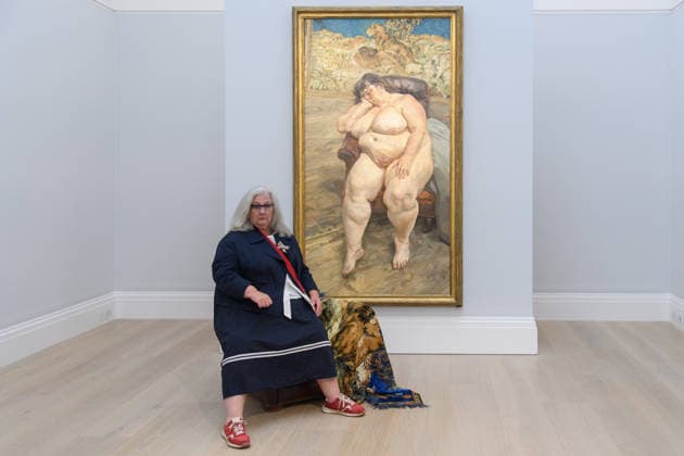 Sotheby s Unveils Lucian Freud s Sleeping By The Lion Carpet at Sotheby s, London, UK - Friday 29 May 2026 Please Note: Under Embargo until 11am BST Friday 29th May 2026 Sue Tilley poses with Sleeping by The Lion Carpet by Lucian Freud (est. Â£25m-Â£35m) which is to go on view from 10th - 23rd June before being offered for sale alongside other masterpieces from the Lewis Collection on 24th June 2026 at Sotheby s, London, England, UK on Friday 29 May, 2026., Credit:Justin Ng Avalon UK, England, London, Sotheby s  Copyright: xJustinxNgx xAvalonx 1106437183
